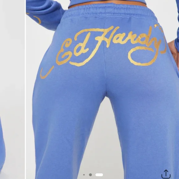 NWT Ed Hardy Old School 90s Blue Bootcut Sweatpants with Tattoo Dragon Design L - Picture 7 of 9